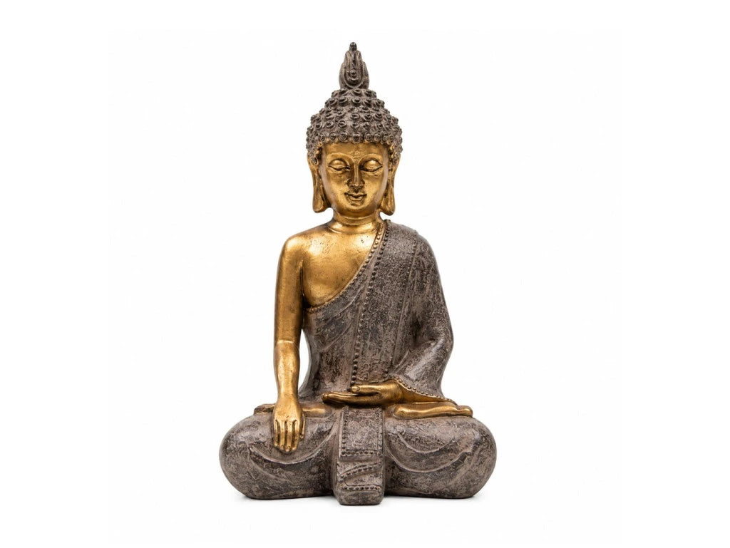 IMAGEN BUDA RESINA LINEA DORADA 14CM