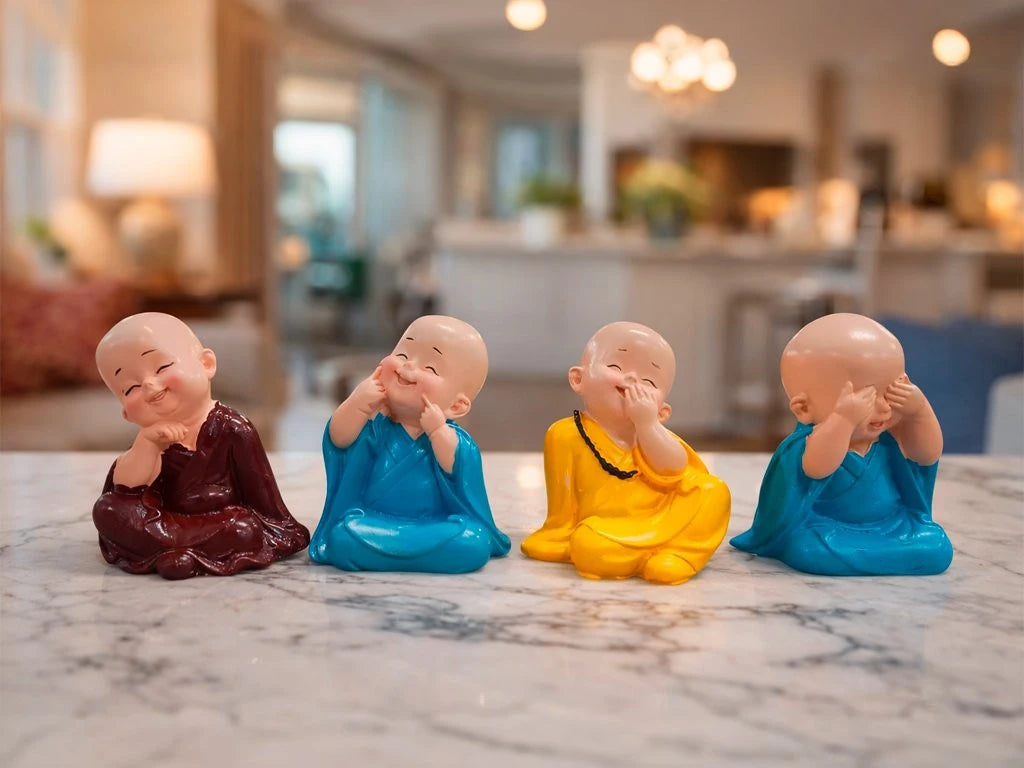 Set x 4 Monjes de la Suerte Sonriendo 6cm