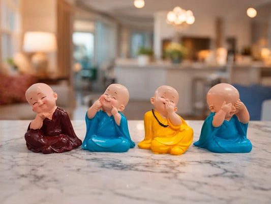 Set x 4 Monjes de la Suerte Sonriendo 6cm
