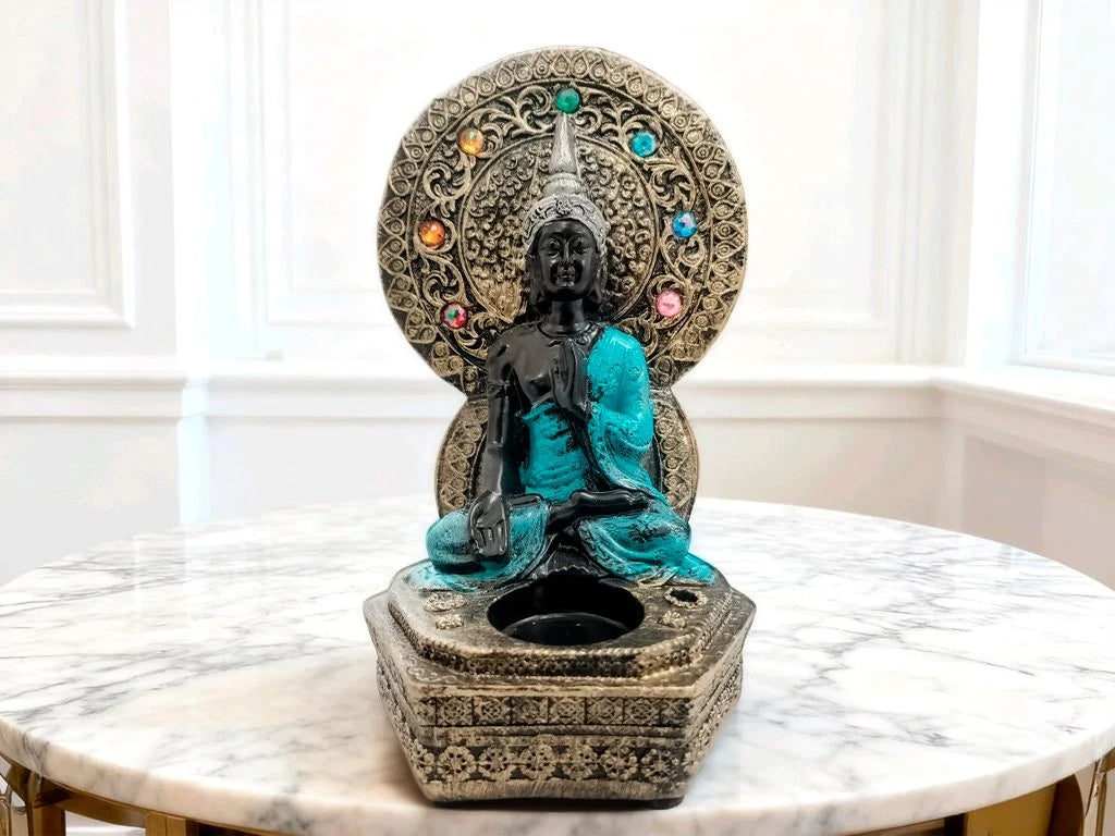 PORTA VELA YESO HINDU GEMAS 7 CHAKRAS 20X10CM