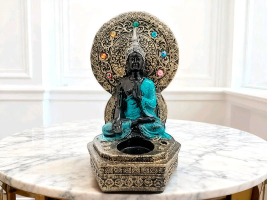 PORTA VELA YESO HINDU GEMAS 7 CHAKRAS 20X10CM