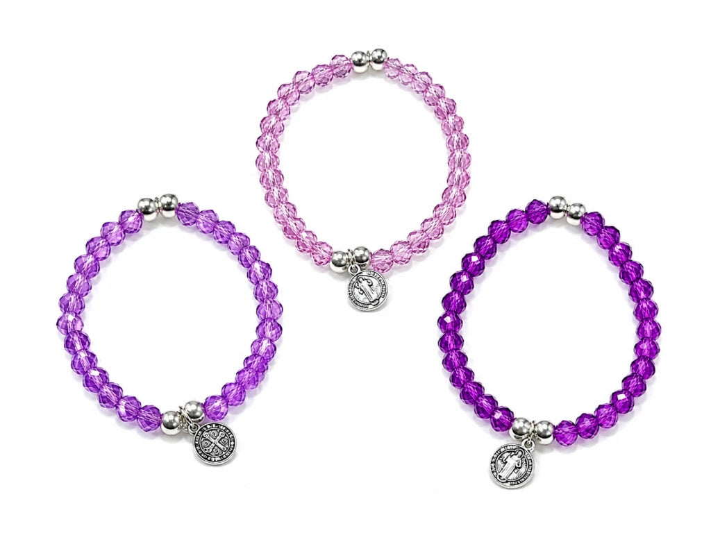 Pulsera de Cristal con Medalla de San Benito - PulserasFinas