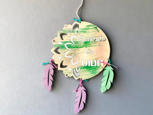 COLGANTE ATRAPASUEÑOS MDF CON FRASES 25X30CM