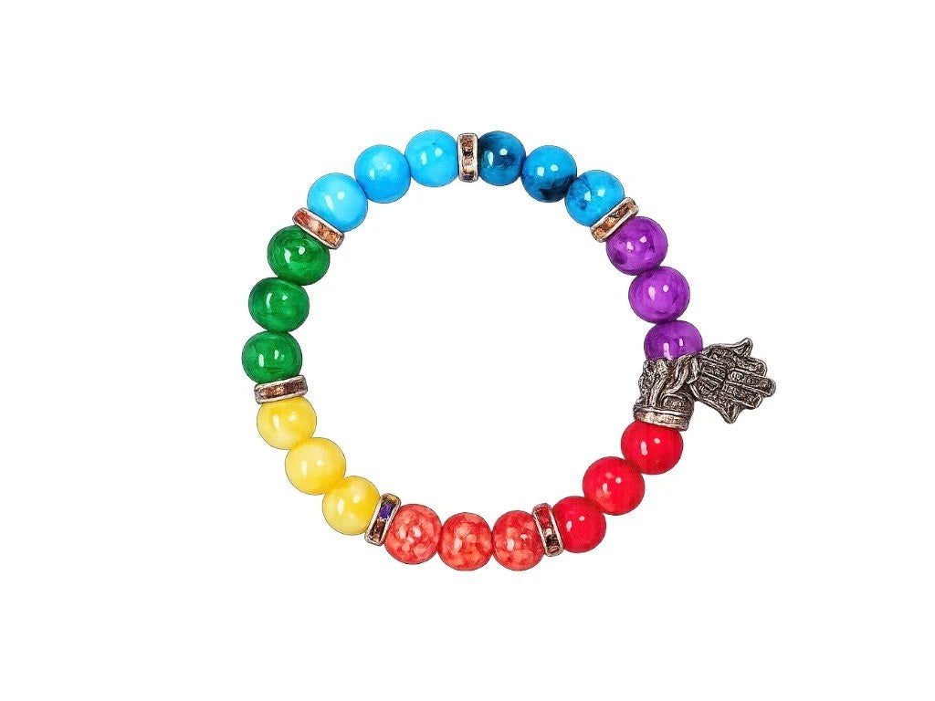 PULSERA MANO DE FATIMA C/ DONAS STRAS 7 COLORES