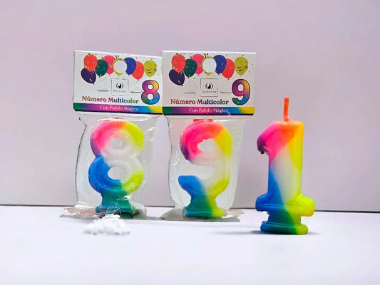 Número multicolor en bolsa x1 de 8,5x4,5 cm - Velas de Cotillón