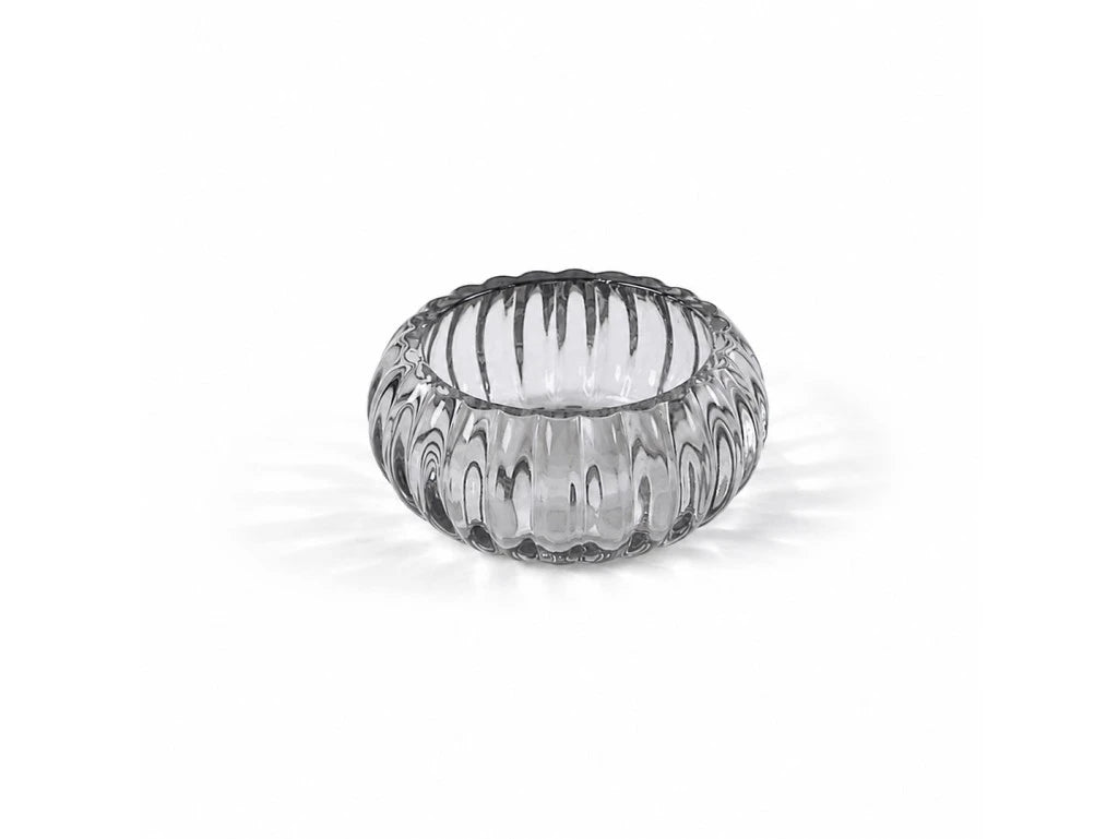 PORTAVELA DE VIDRIO REDONDO GRIS 8 X3CM