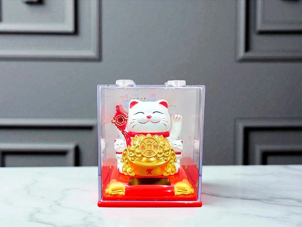 Gato Atrae Clientes Grande Blanco - 8.5cm - Caja Cristal