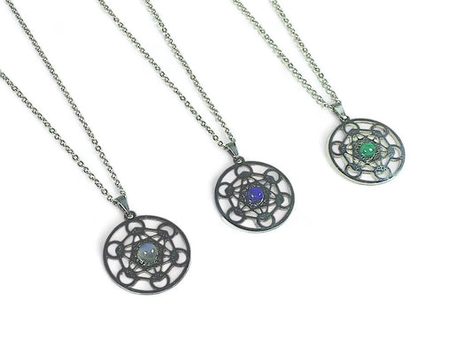 Dije de acero Metatron con piedra lapislázuli/malaquita