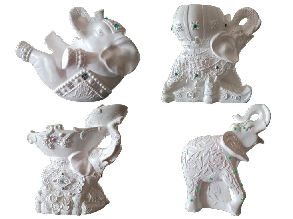 Elefante de yeso blanco con strass - Tamaño aproximado 18 cm