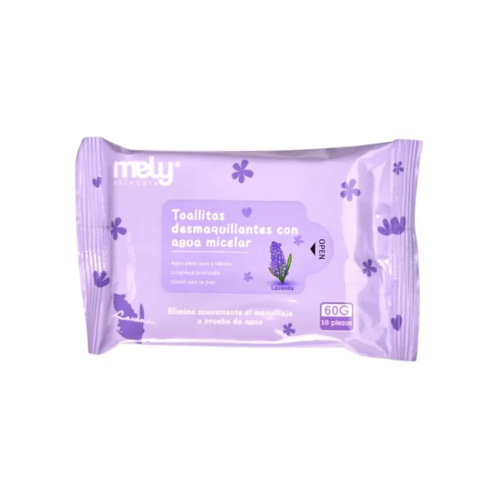 TOALLITAS DESMAQUILLANTES CON AGUA MICELAR LAVANDA MELY