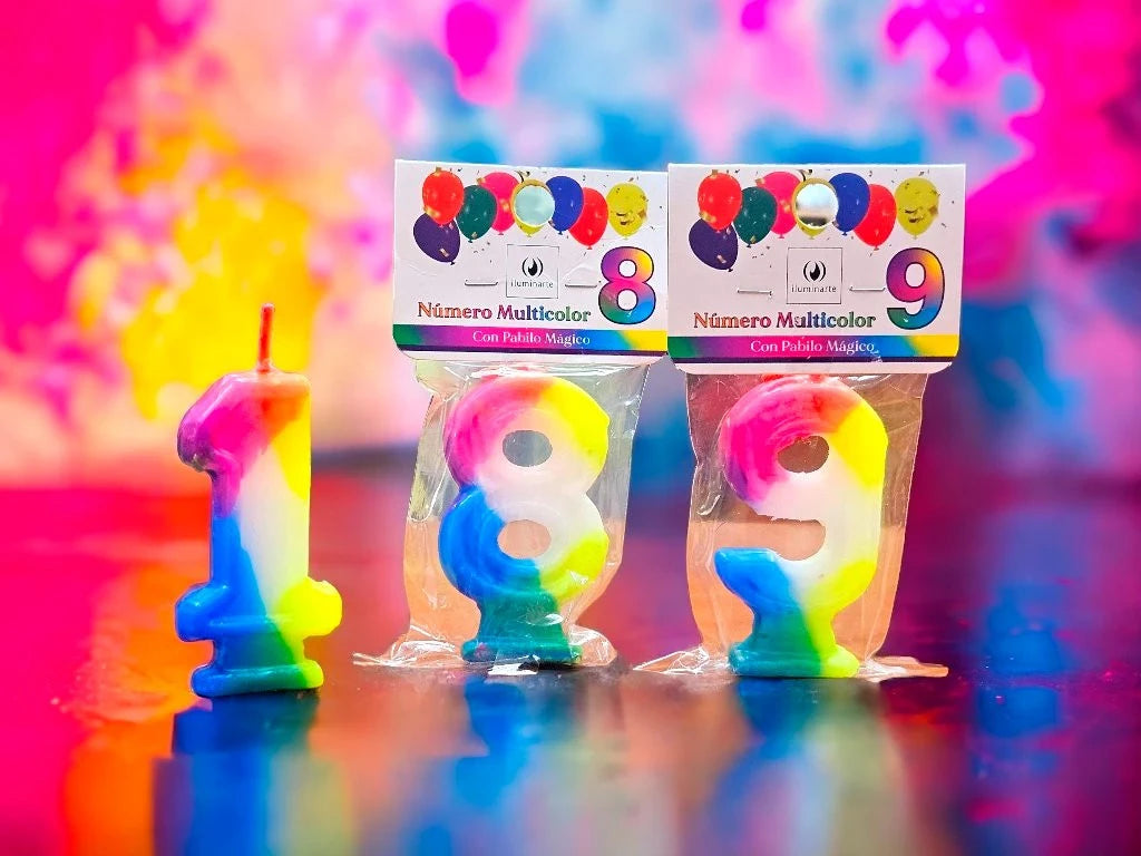 Número multicolor en bolsa x1 de 8,5x4,5 cm - Velas de Cotillón