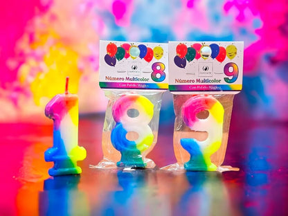 Número multicolor en bolsa x1 de 8,5x4,5 cm - Velas de Cotillón