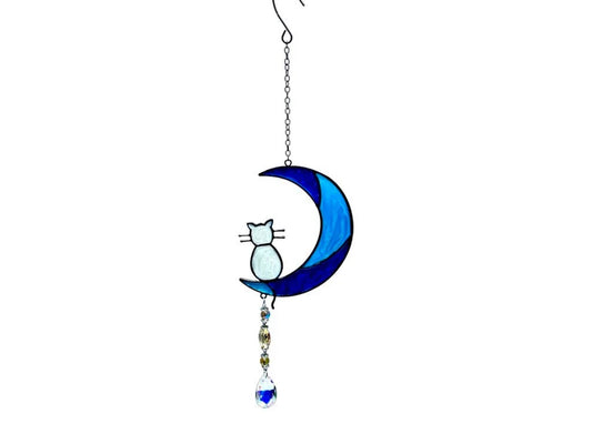 COLGANTE ARMONIZADOR LUNA CON GATO VITRAUX CON CAIREL