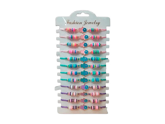 BLISTER X 12 PULSERA MANO DE FATIMA CON STRAS Y OJO