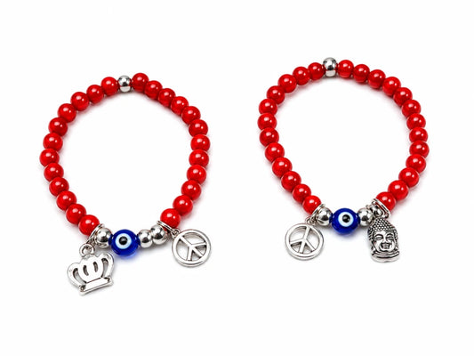 Pulsera con dijes amuleto ojo turco facetada roja