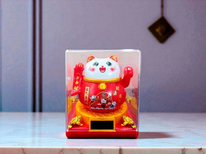 Gato Atrae Clientes Grande Rojo en Caja de Cristal 8.5cm