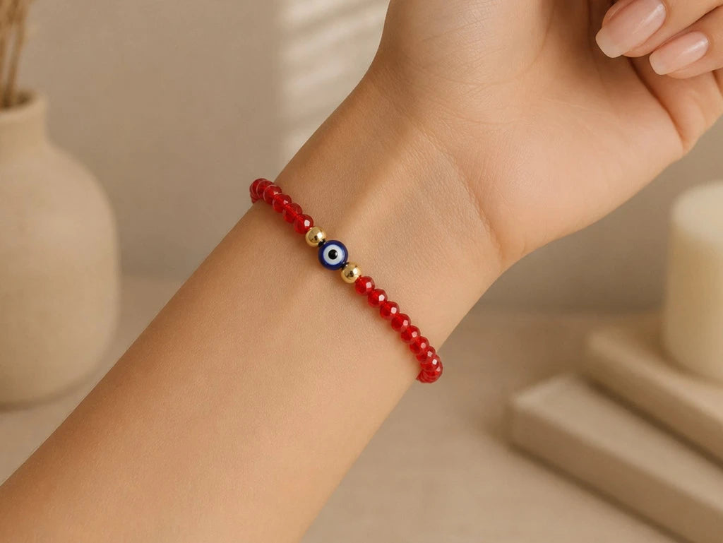 Pulsera Cristal Ojo Turco Roja Premium