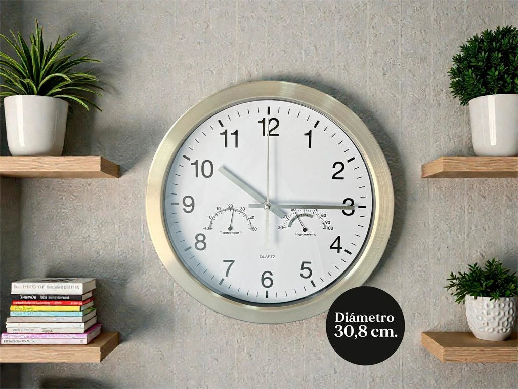 RELOJ DE PARED METAL TEMP. Y HUM 30.8 CM