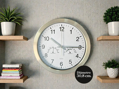 RELOJ DE PARED METAL TEMP. Y HUM 30.8 CM