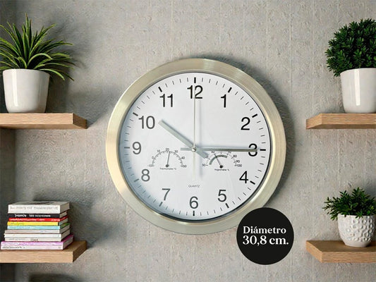 RELOJ DE PARED METAL TEMP. Y HUM 30.8 CM