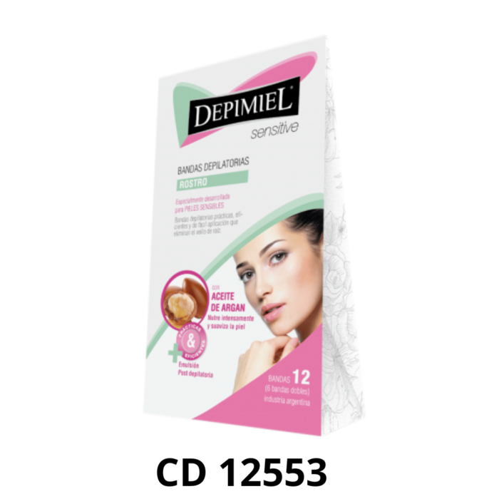 SET DE 12 BANDAS DEPILATORIAS PARA ROSTRO CON ACEITE DE ARGAN DEPIMIEL