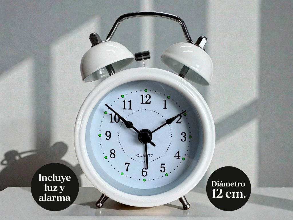 RELOJ DESPERTADOR DOBLE CAMPANA 12CM