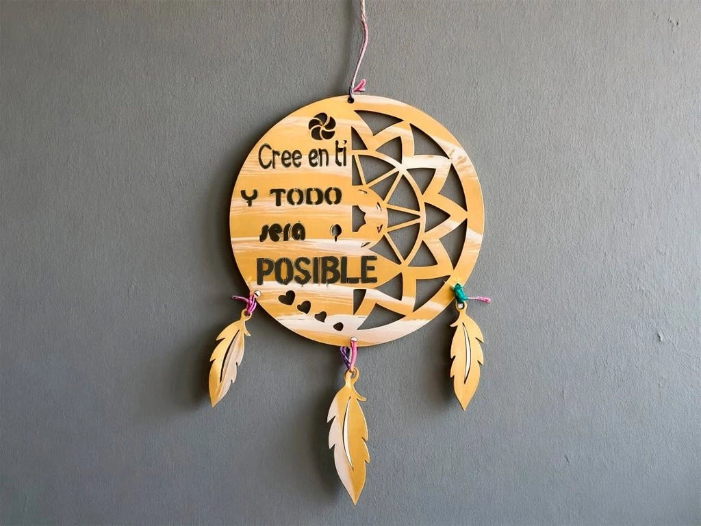 COLGANTE ATRAPASUEÑOS MDF CON FRASES 25X30CM