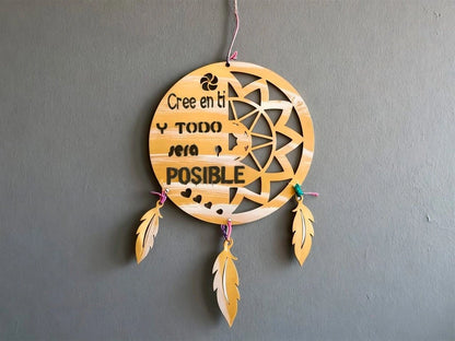COLGANTE ATRAPASUEÑOS MDF CON FRASES 25X30CM