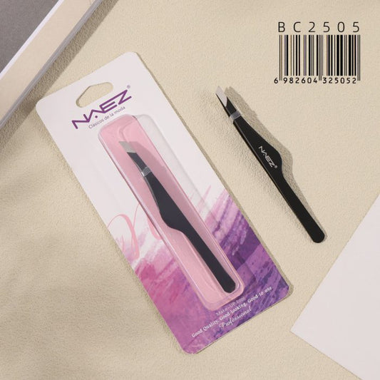 Pinza para cejas de acero inoxidable, punta inclinada profesional NAEZ
