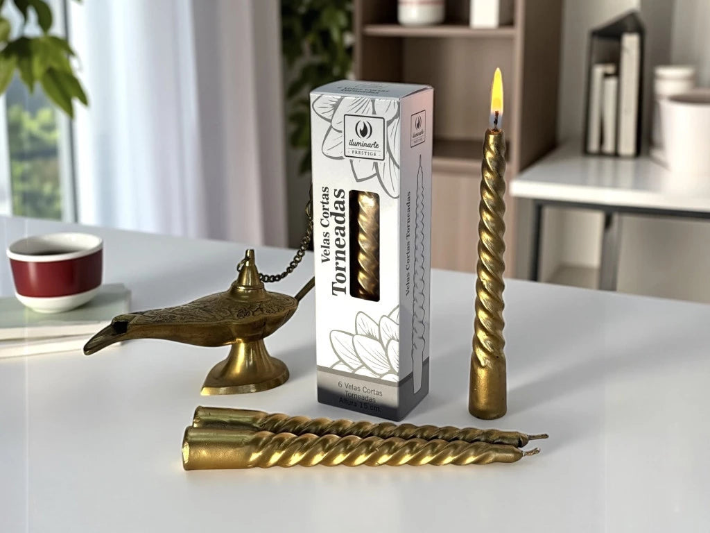 Velas Torneadas Chica 15cm Caja x 6 Oro/Plata