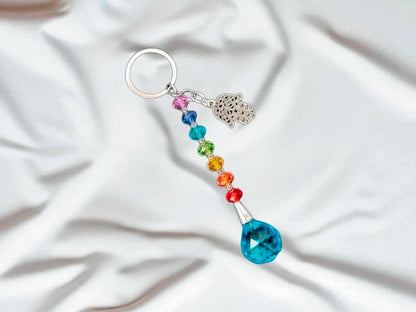 LLAVERO 7 CHAKRAS CON DIJE Y ESFERA FACETADA