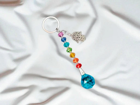 LLAVERO 7 CHAKRAS CON DIJE Y ESFERA FACETADA