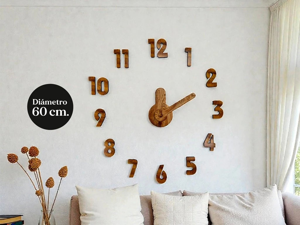 RELOJ AUTOADHESIVO SIMIL MADERA 60 CM