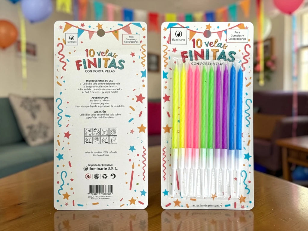VELAS FINITAS FLUO (10 UNIDADES)