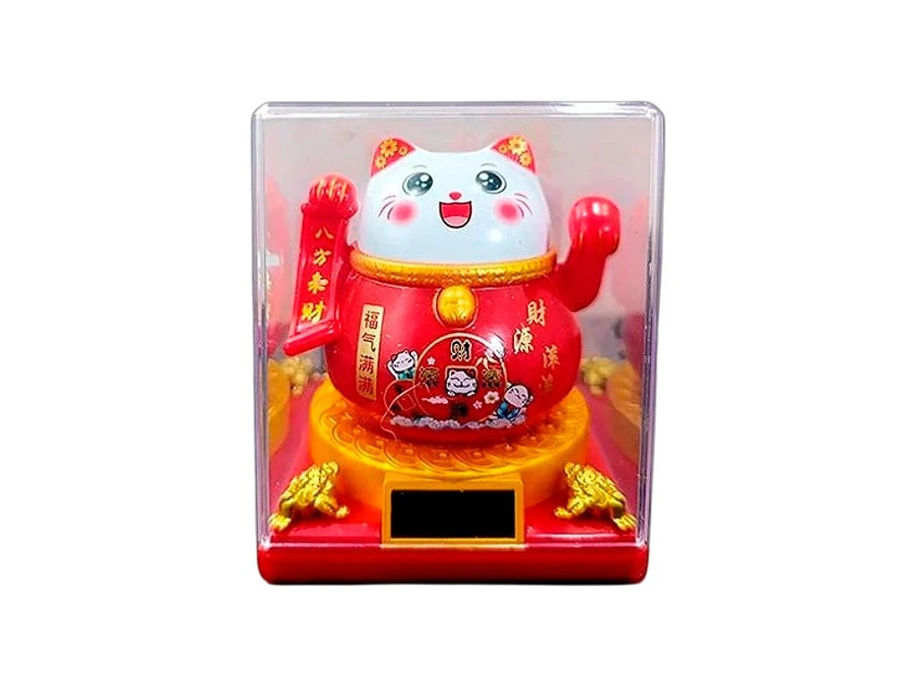 Gato Atrae Clientes Grande Rojo en Caja de Cristal 8.5cm