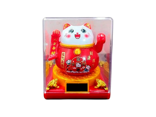 Gato Atrae Clientes Grande Rojo en Caja de Cristal 8.5cm