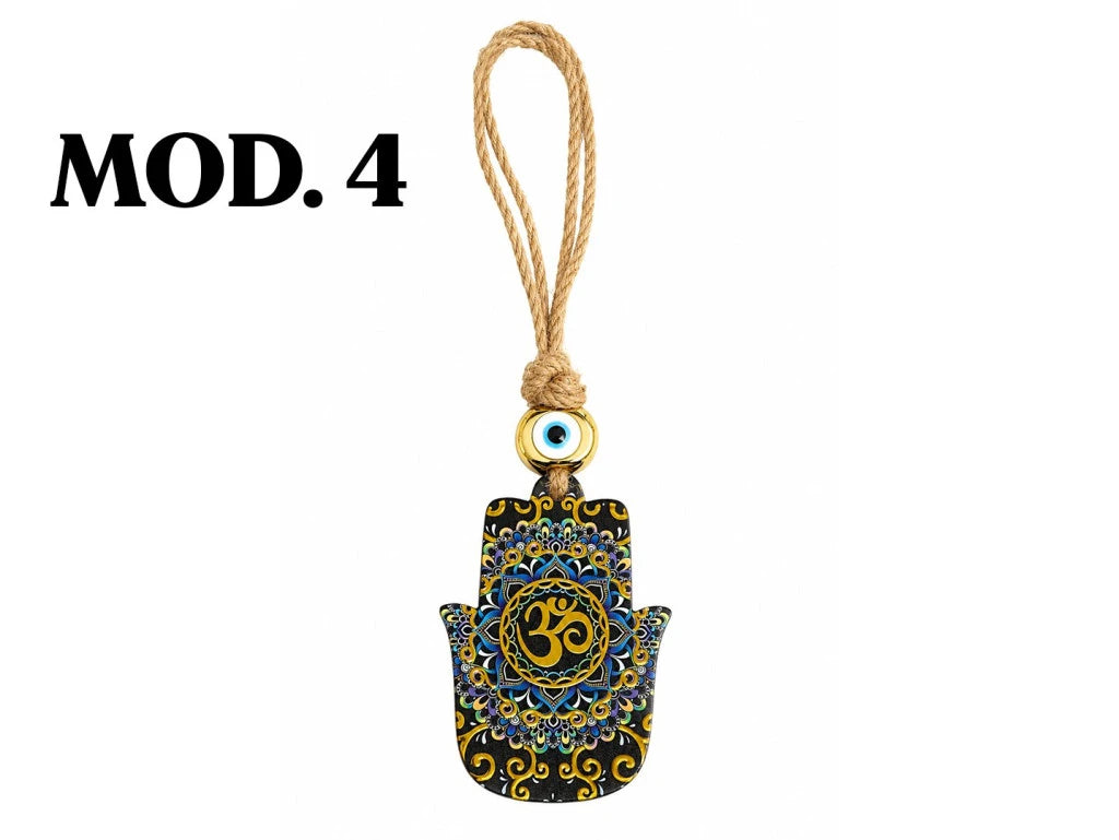 COLGANTE MANO DE FATIMA OJO TURCO LINEA GOLD HILO YUTE 24CM