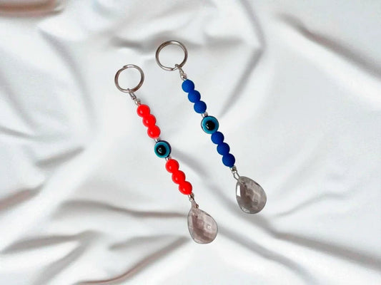 LLAVERO LAGRIMA FACETADA OJO TURCO ROJO/AZUL MINI