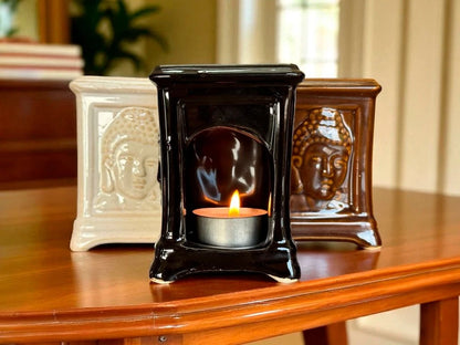 Hornillo cuadrado cara Buda 10 cm: estilo único para aromaterapia