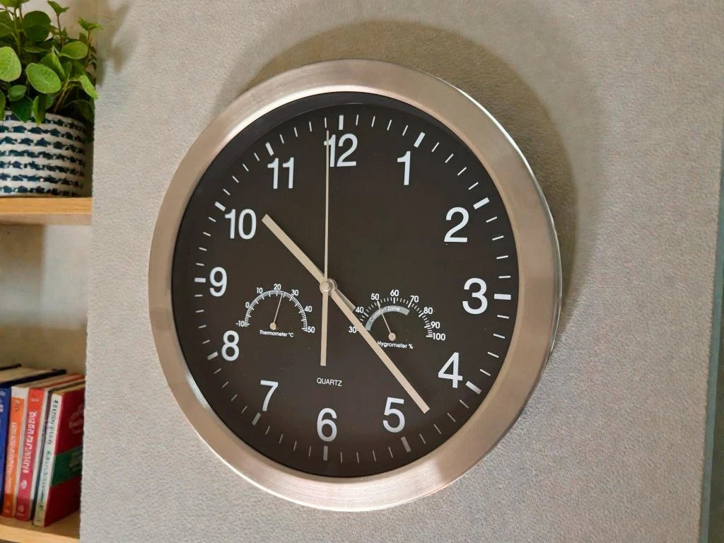 RELOJ DE PARED METAL TEMP. Y HUM 30.8 CM