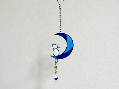 COLGANTE ARMONIZADOR LUNA CON GATO VITRAUX CON CAIREL