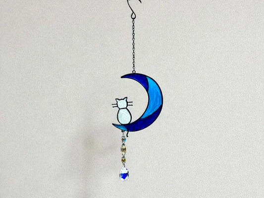 COLGANTE ARMONIZADOR LUNA CON GATO VITRAUX CON CAIREL