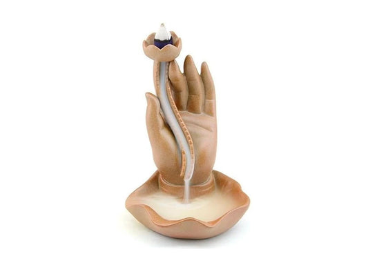 Cascada de Humo Loto sobre Mano 16.5 cm - Importada