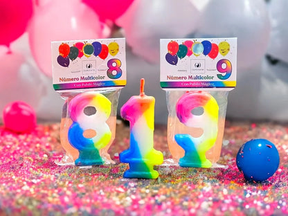 Número multicolor en bolsa x1 de 8,5x4,5 cm - Velas de Cotillón