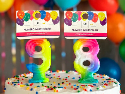 Número multicolor en bolsa x1 de 8,5x4,5 cm - Velas de Cotillón
