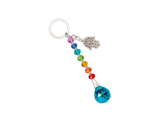LLAVERO 7 CHAKRAS CON DIJE Y ESFERA FACETADA