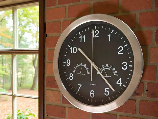 RELOJ DE PARED METAL TEMP. Y HUM 30.8 CM