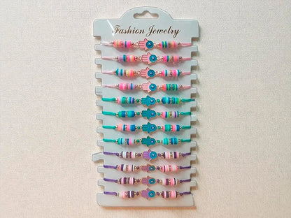 BLISTER X 12 PULSERA MANO DE FATIMA CON STRAS Y OJO