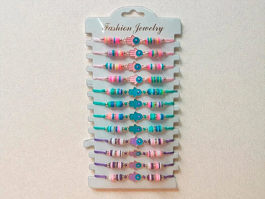 BLISTER X 12 PULSERA MANO DE FATIMA CON STRAS Y OJO
