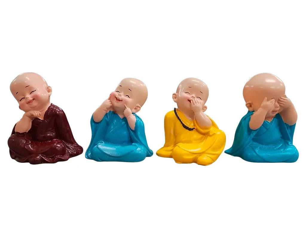 Set x 4 Monjes de la Suerte Sonriendo 6cm